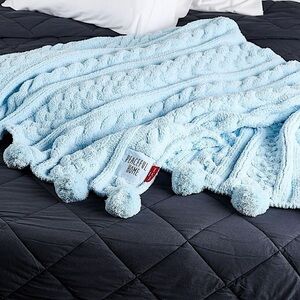 PEACE LOVE WORLD POM POM BLANKET